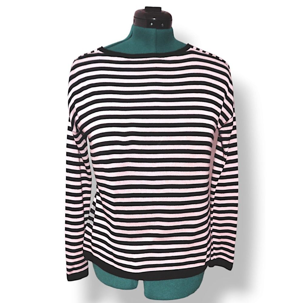Magaschoni black white striped lightweight pullover knit top shirt ladies S
